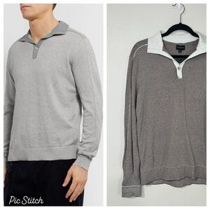 Club Monaco Brown & White Stripped Lightweight Collared Sweater